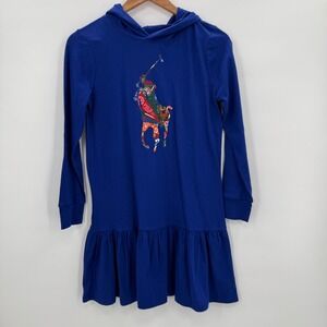 Polo Ralph Lauren Girls Blue Long Sleeve Hoodie Dress Size L (12-14)